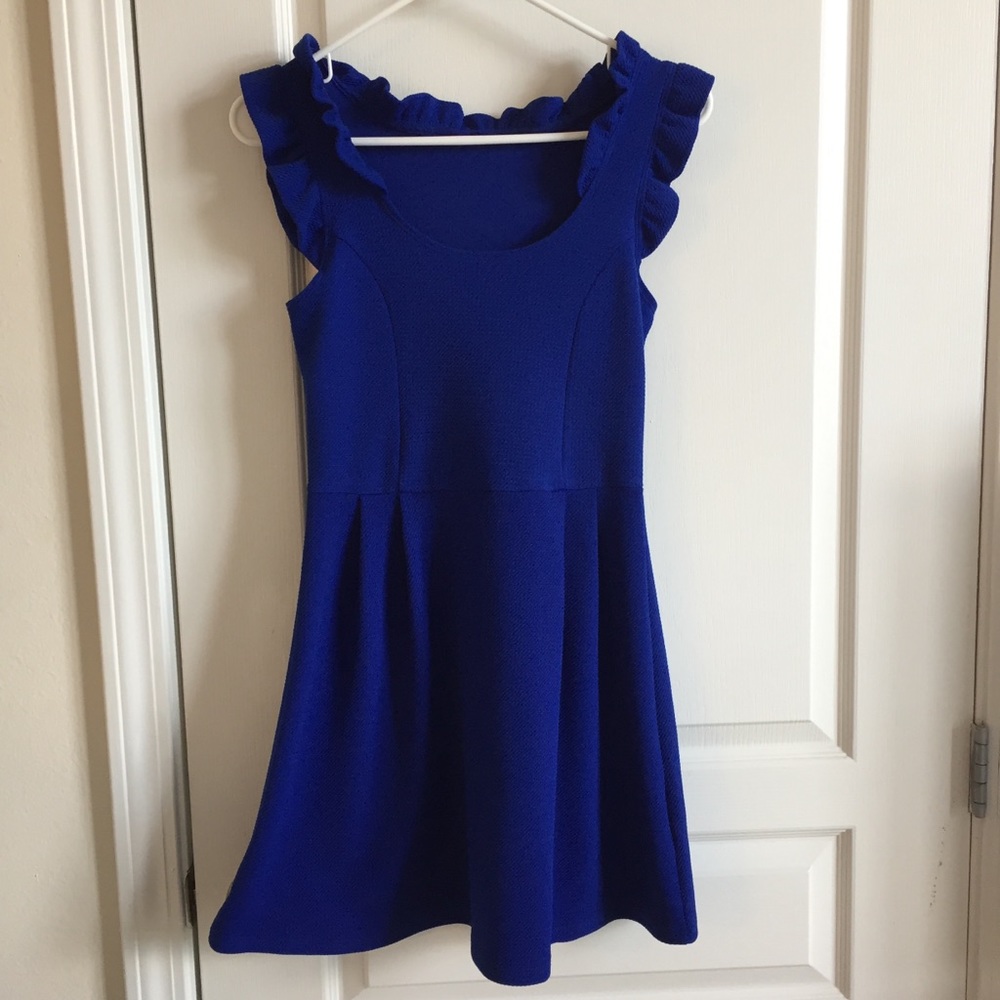 Royal Blue Ruffle Shoulder Dress
